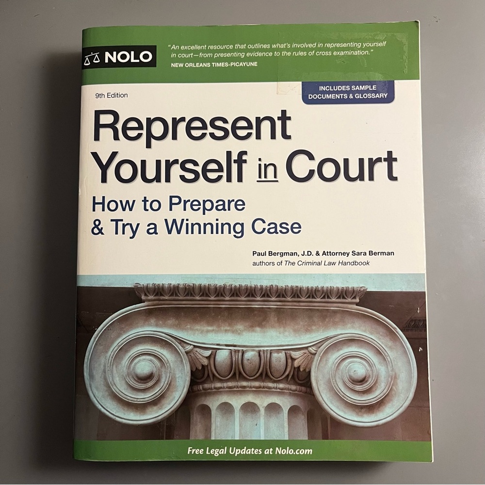 Represent Yourself in Court Book 9th Edition by NOLO- NWT